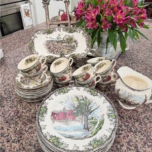 Vintage Scenic Porcelain Dinnerware Set - Multicolor The Friendly Village